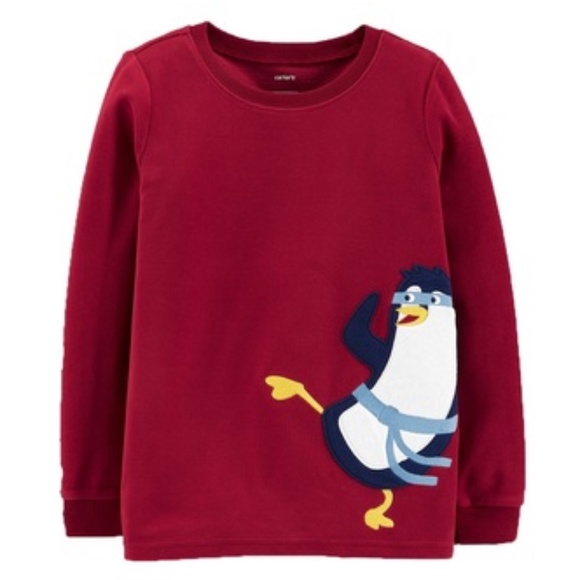 NWT Carter's Big Boys Fleece Ninja Penguin Pajama Top Red Size 5 5T - Picture 1 of 7